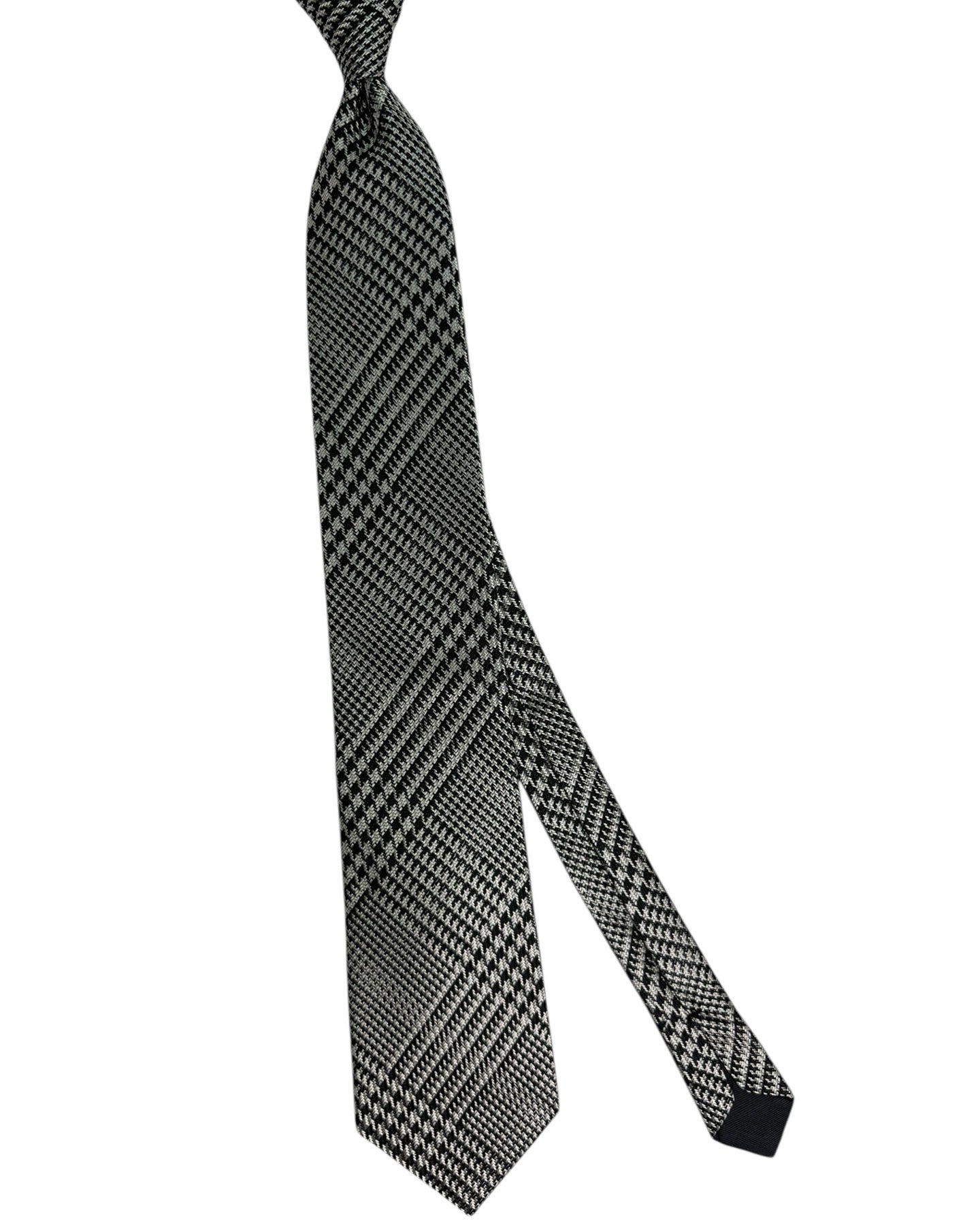 Tom Ford Tie Black Silver Houndstooth  - Wide Necktie