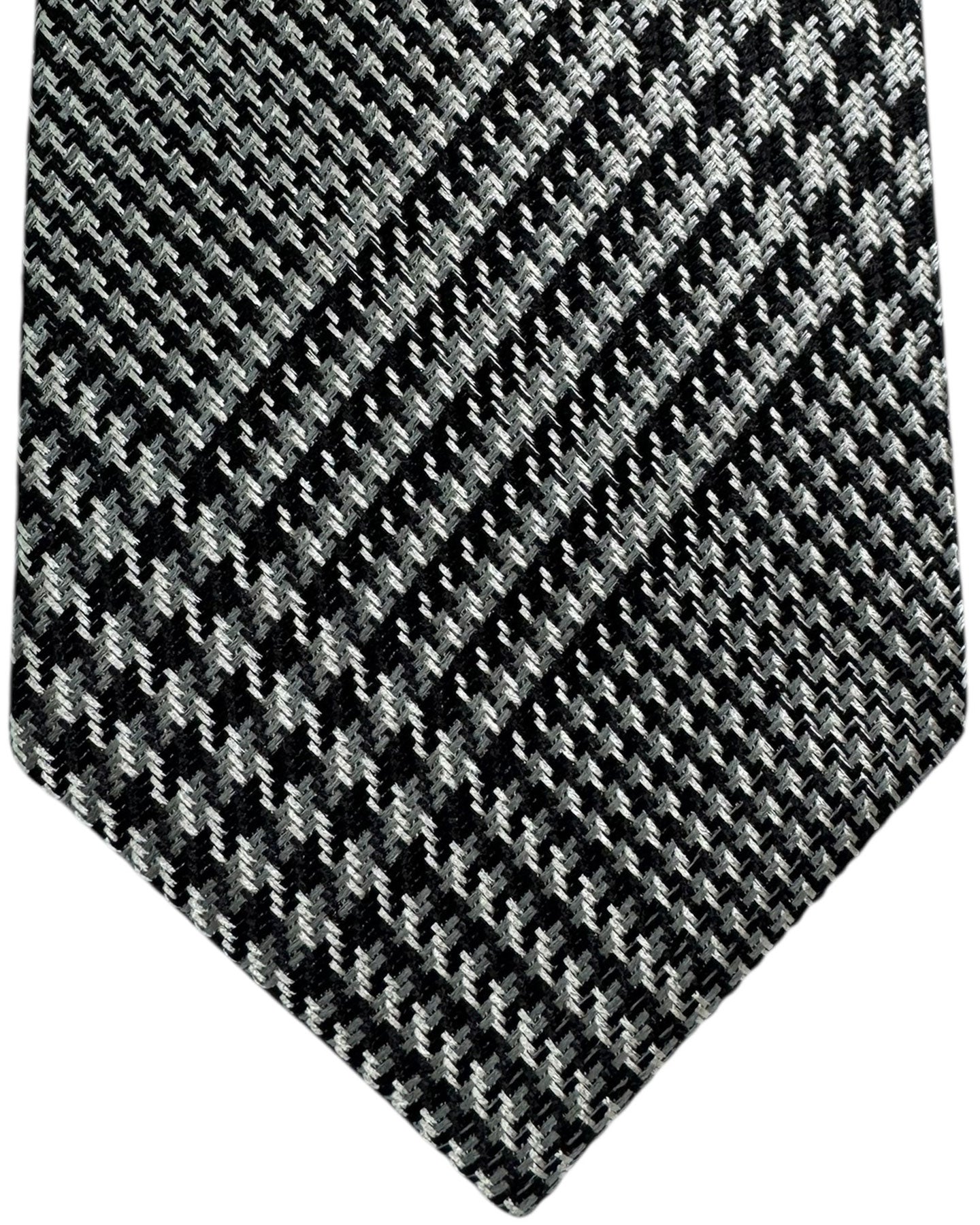 Tom Ford Tie Black Silver Houndstooth  - Wide Necktie