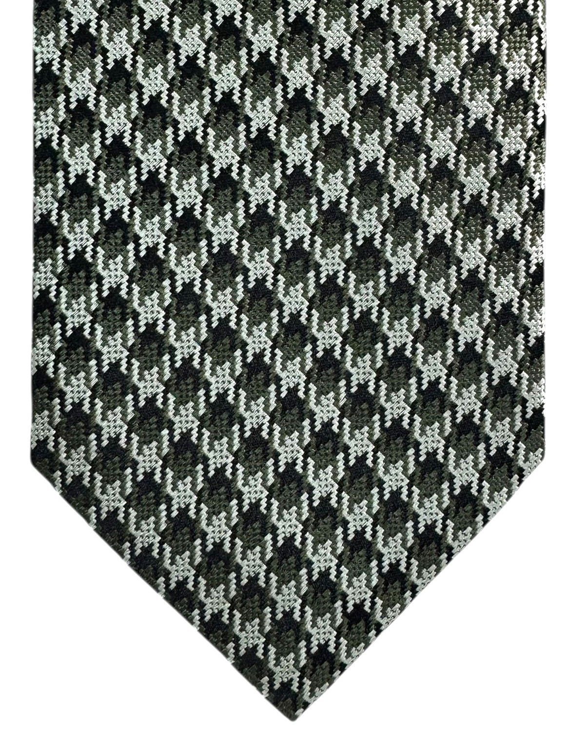 Tom Ford Tie Black Silver Forest Green Houndstooth