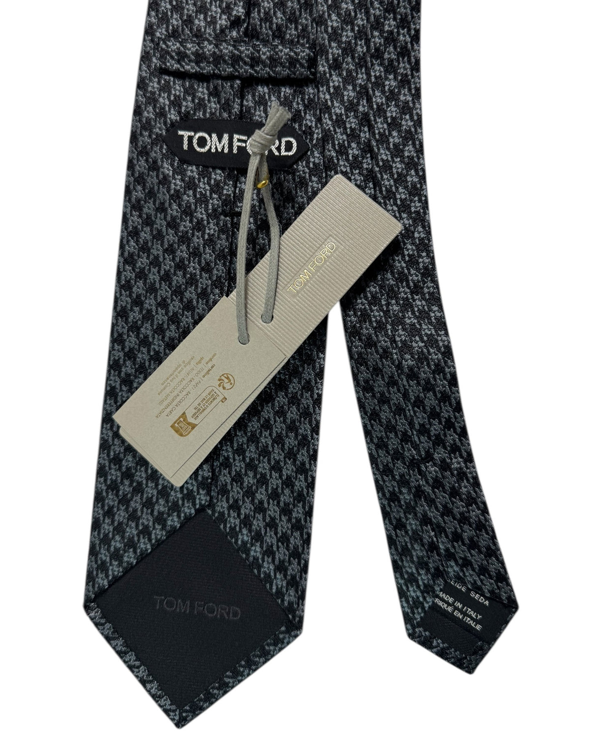 Tom Ford Tie Charcoal Gray Black Houndstooth Signature Design