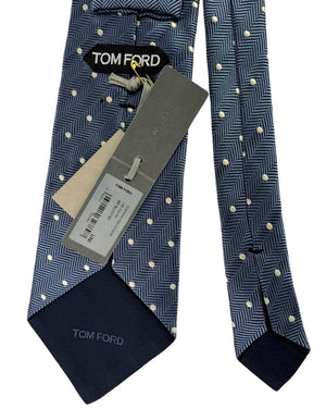 Tom Ford Silk Tie Blue Silver Polka Dots