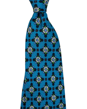 Massimo Valeri 11 Fold Tie Teal Blue Medallion - Sartorial Elevenfold Necktie