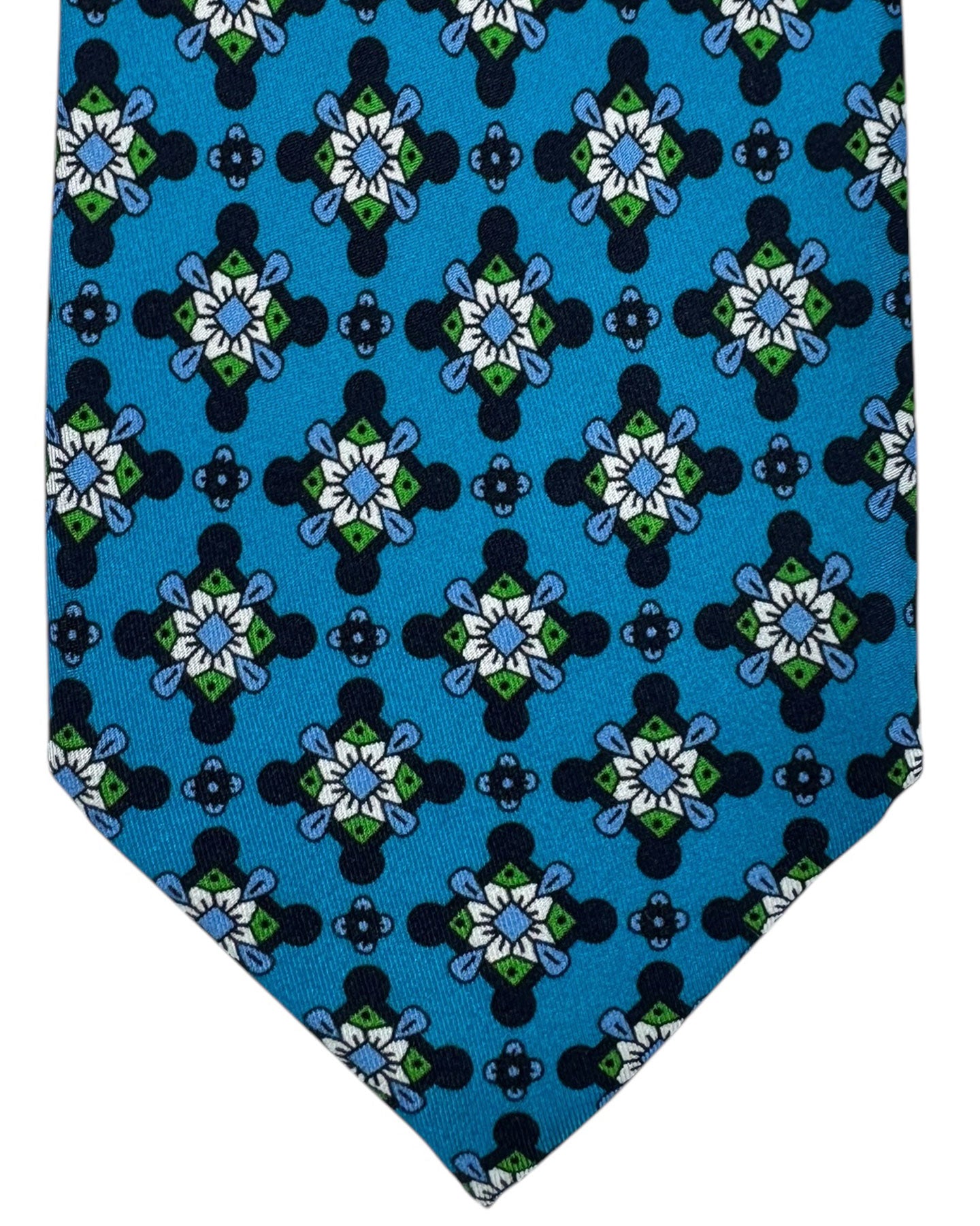 Massimo Valeri 11 Fold Tie Teal Blue Medallion - Sartorial Elevenfold Necktie