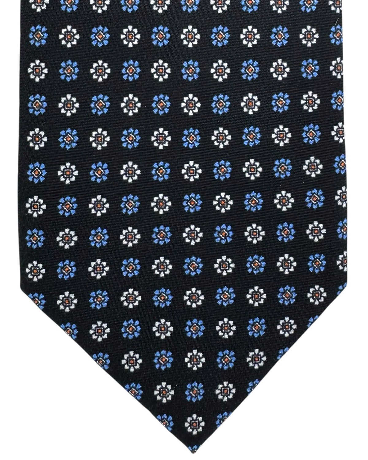 Massimo Valeri 11 Fold Tie Navy Blue Mini Flowers Design - Sartorial Elevenfold Necktie