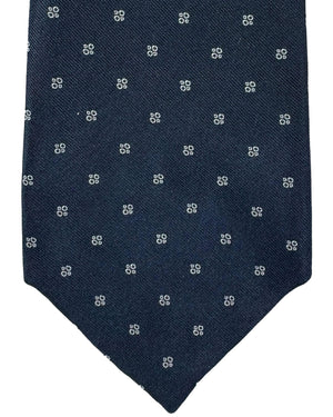 Massimo Valeri 11 Fold Tie Midnight Blue Silver Micro Pattern - Elevenfold Necktie