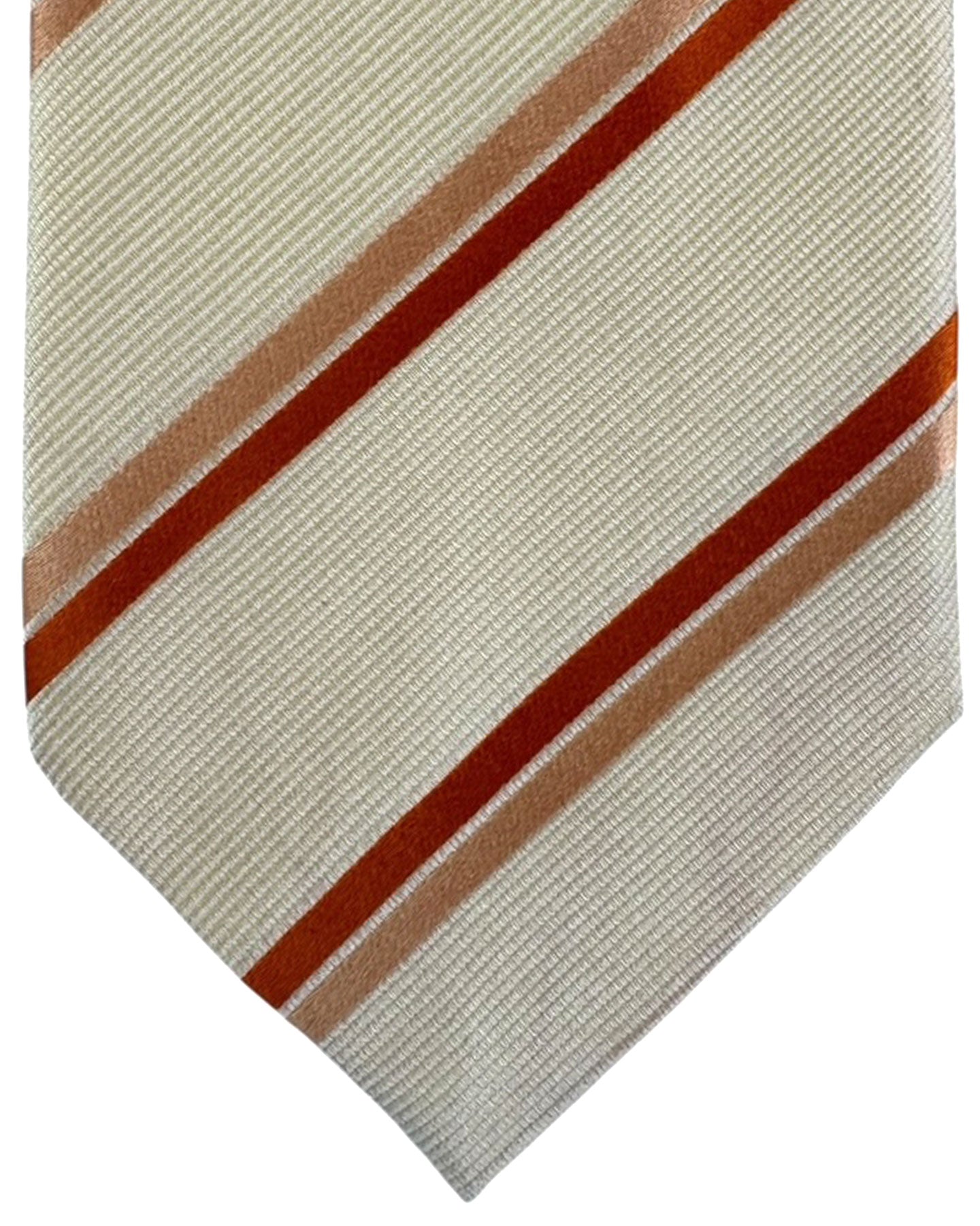 Valextra Silk Tie Peach Cream Stripes - Wide Necktie FINAL SALE