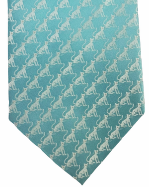 Valextra Silk Tie Sky Blue Cat Motif Design - Wide Novelty Necktie