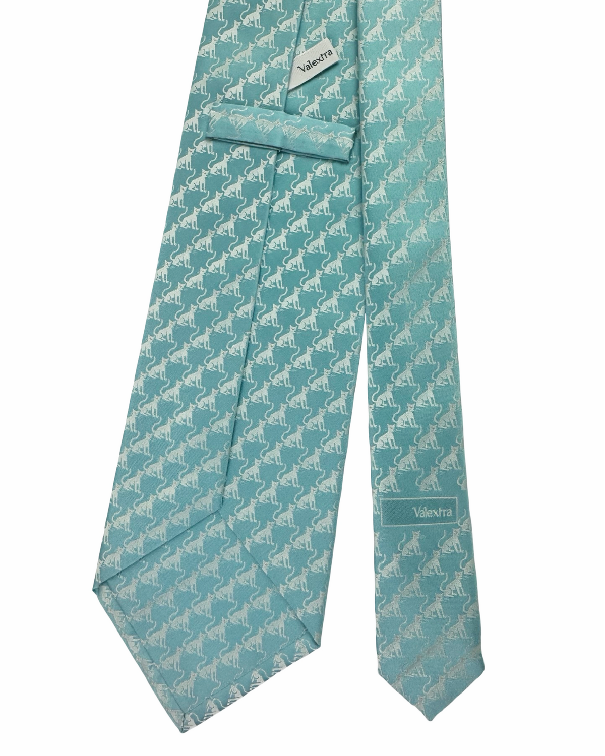 Valextra Silk Tie Sky Blue Cat Motif Design - Wide Novelty Necktie