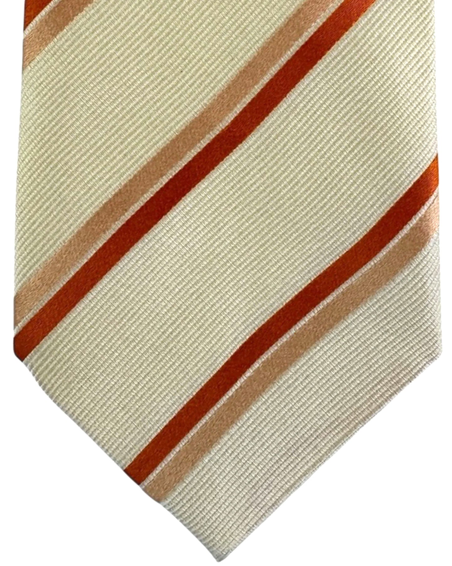 Valextra Silk Tie Sand-Silver Pink Stripes - Wide Necktie