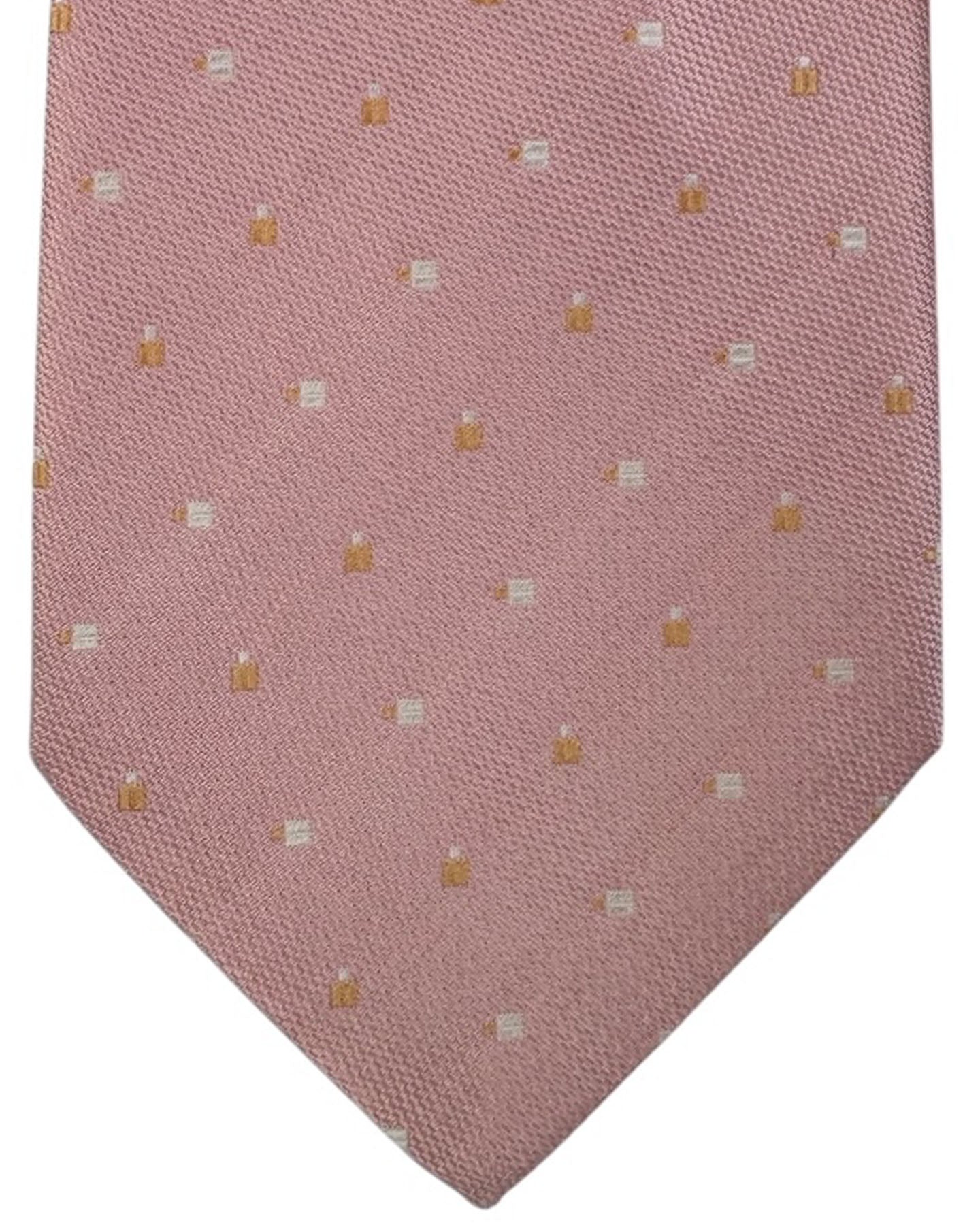 Valextra Silk Tie Pink With Gold And White Bottle Motif - Wide Necktie