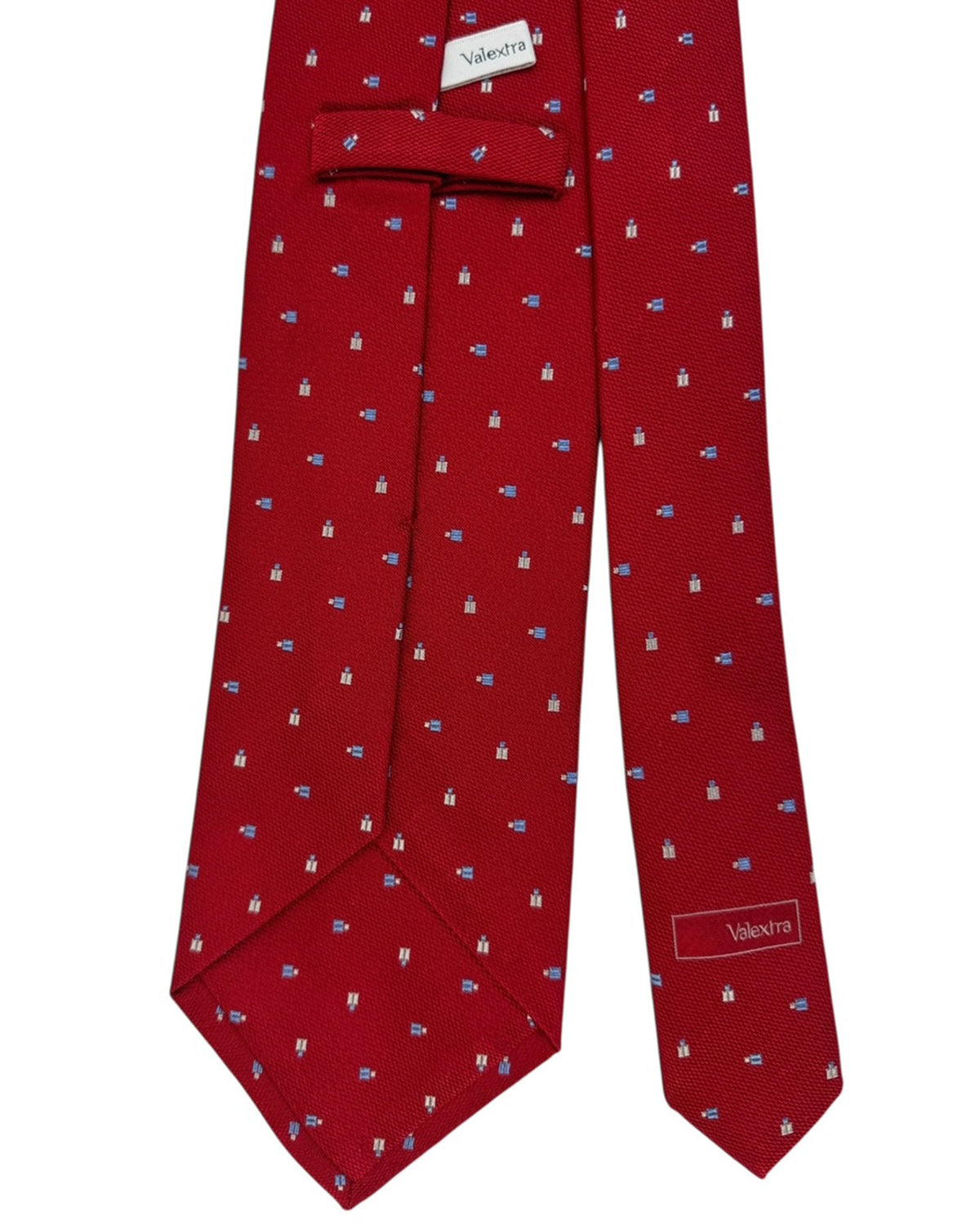 Valextra Silk Tie Red Tie With Blue And White Bottle Design - Wide Necktie