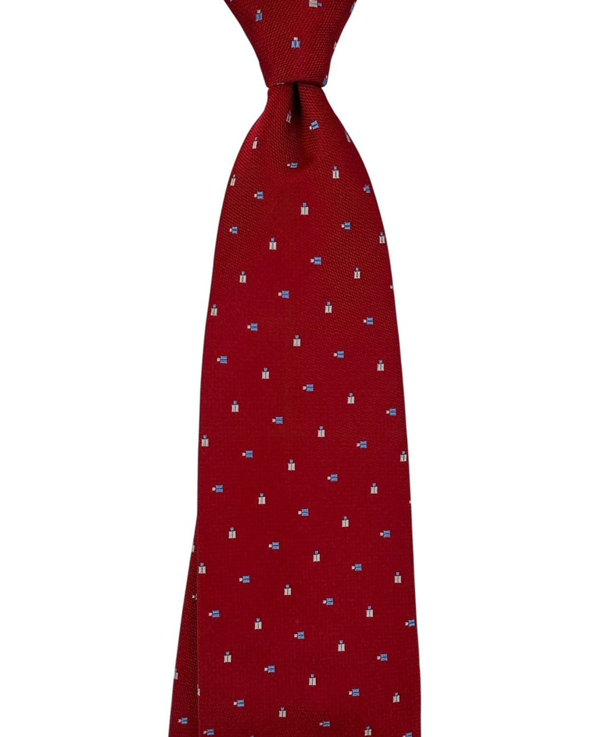 Valextra Silk Tie Red Tie With Blue And White Bottle Design - Wide Necktie