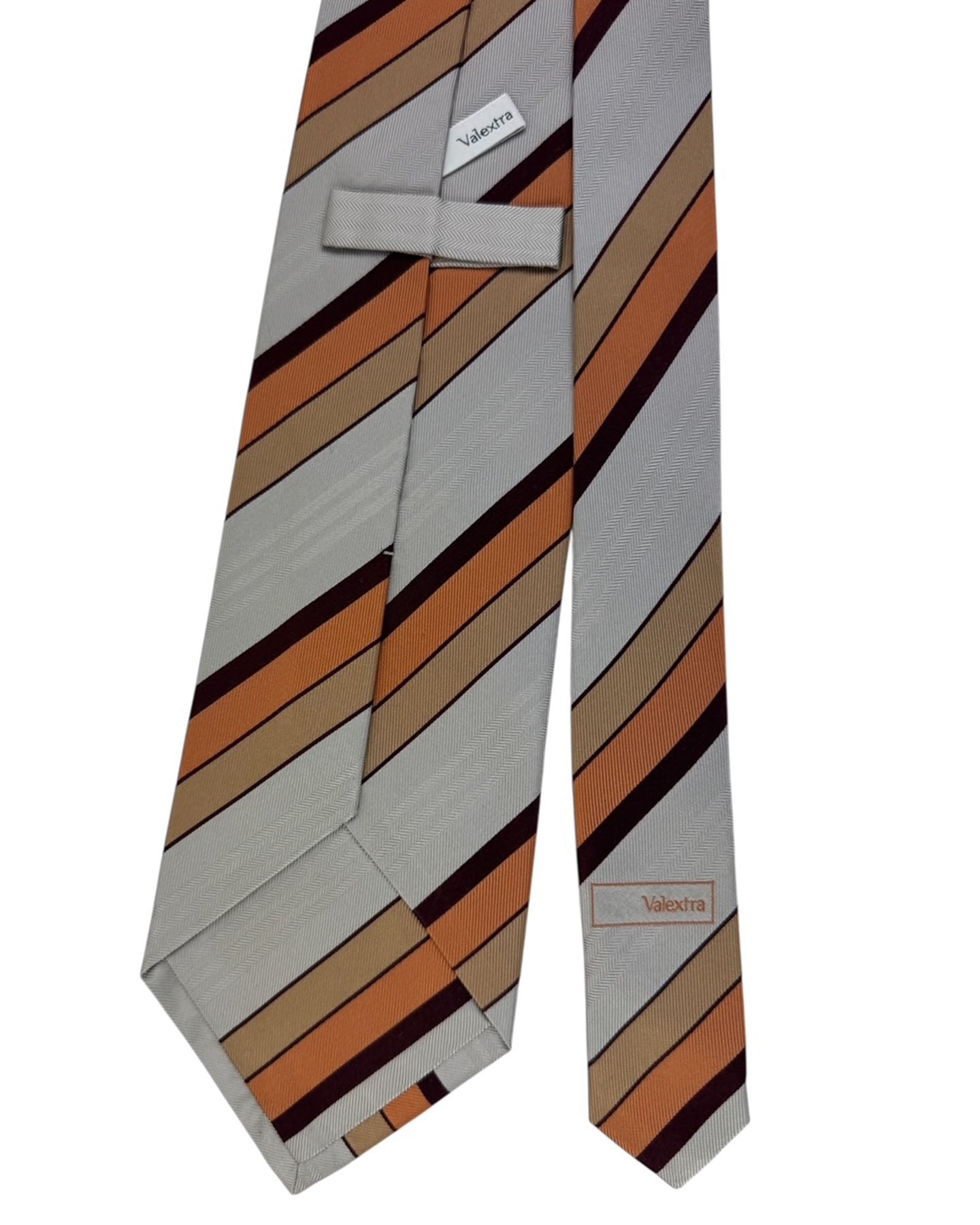 Valextra Silk Tie Orange Silver Stripes - Wide Necktie FINAL SALE
