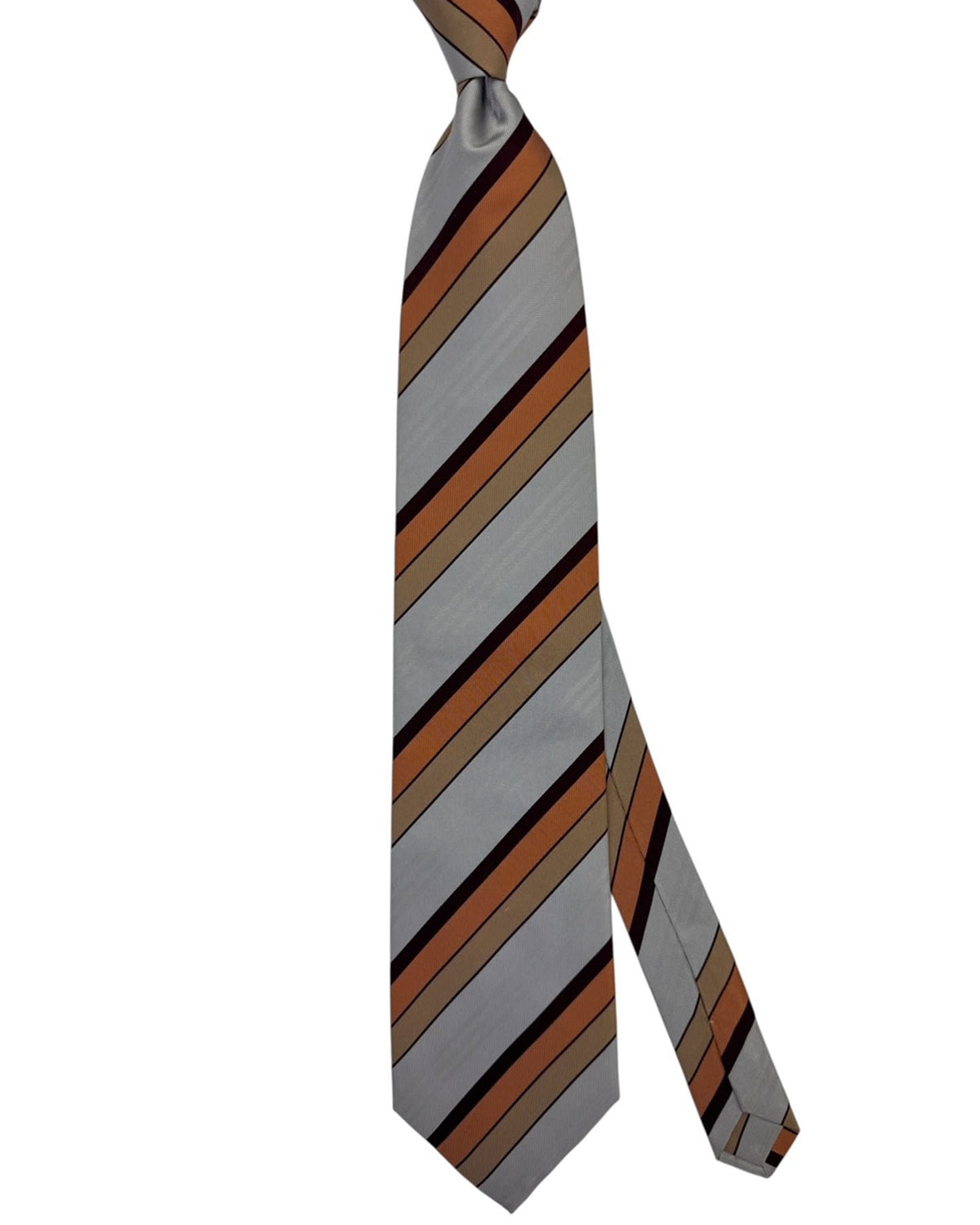 Valextra Silk Tie Orange Silver Stripes - Wide Necktie FINAL SALE