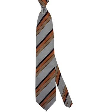 Valextra Silk Tie Orange Silver Stripes - Wide Necktie FINAL SALE