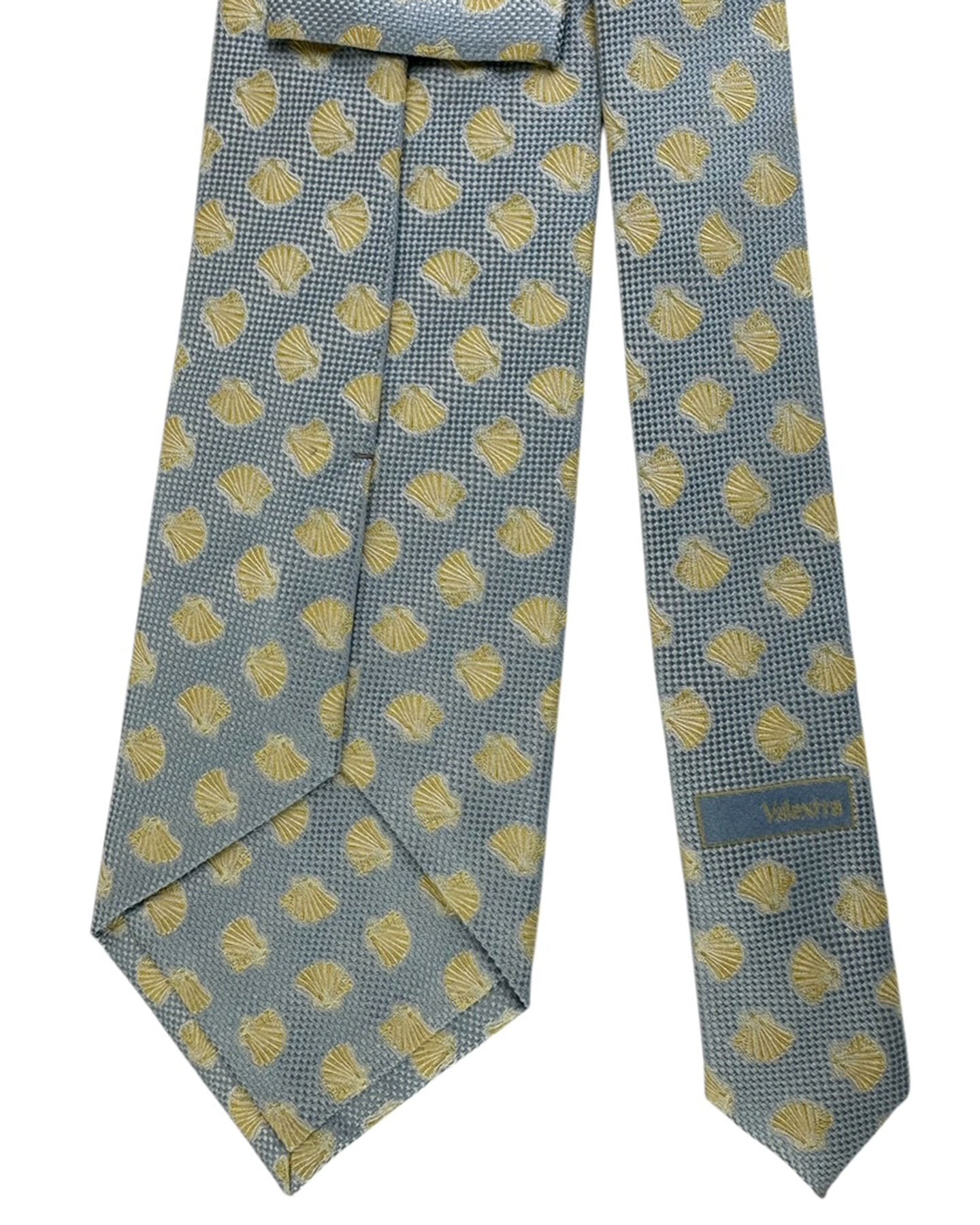 Valextra Silk Tie Light Blue Chartreuse Scallop Pattern - Wide Necktie