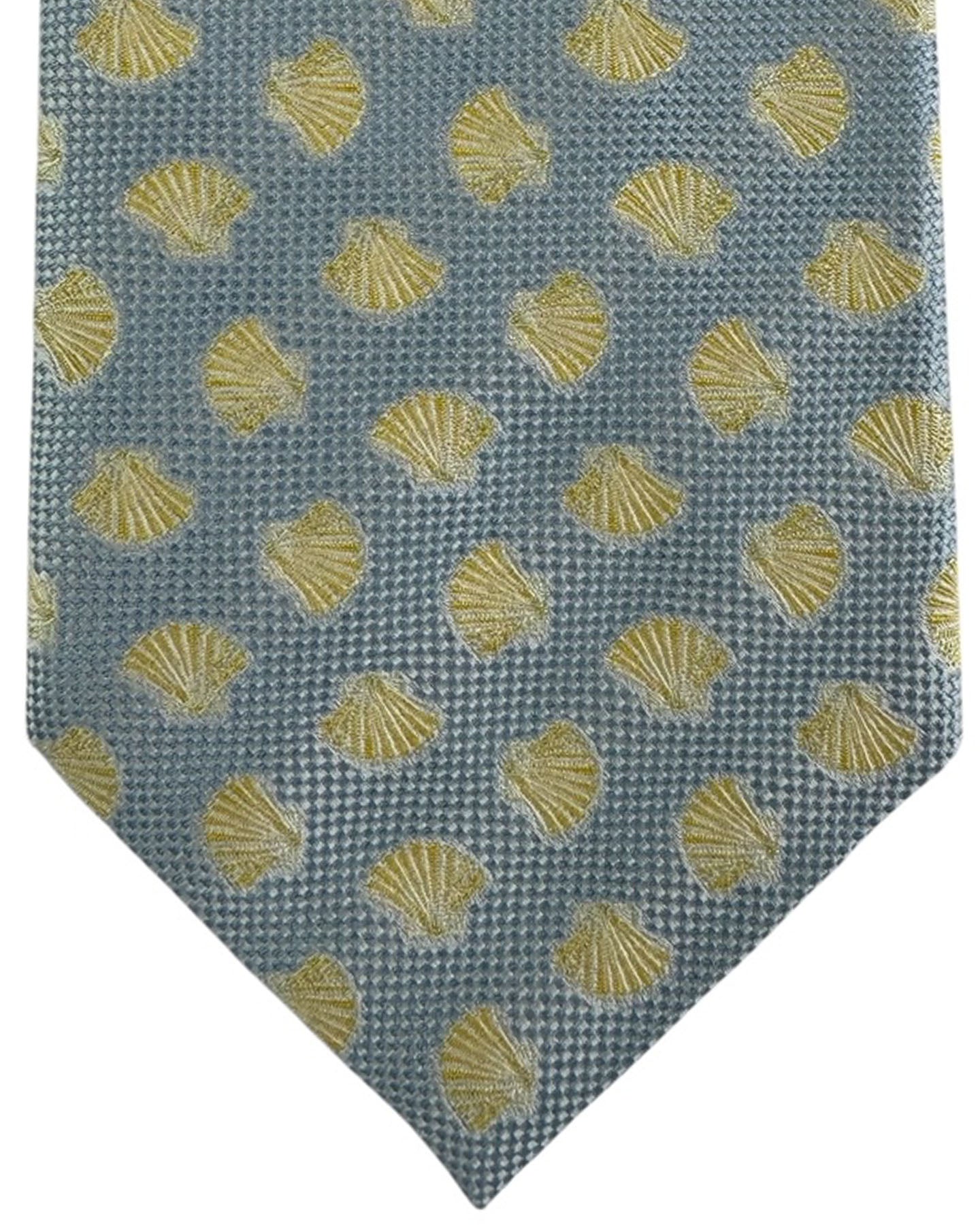 Valextra Silk Tie Light Blue Chartreuse Scallop Pattern - Wide Necktie