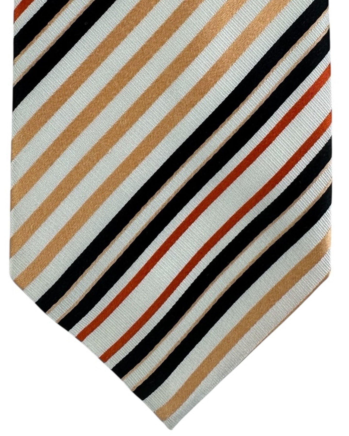 Valextra Silk Tie White-Silver Peach Black Stripe - Wide Necktie