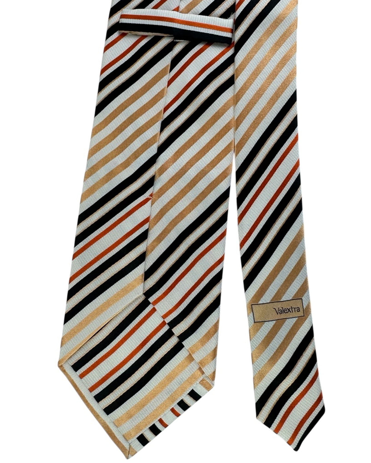 Valextra Silk Tie Ivory Tan Orange Black Stripe - Wide Necktie