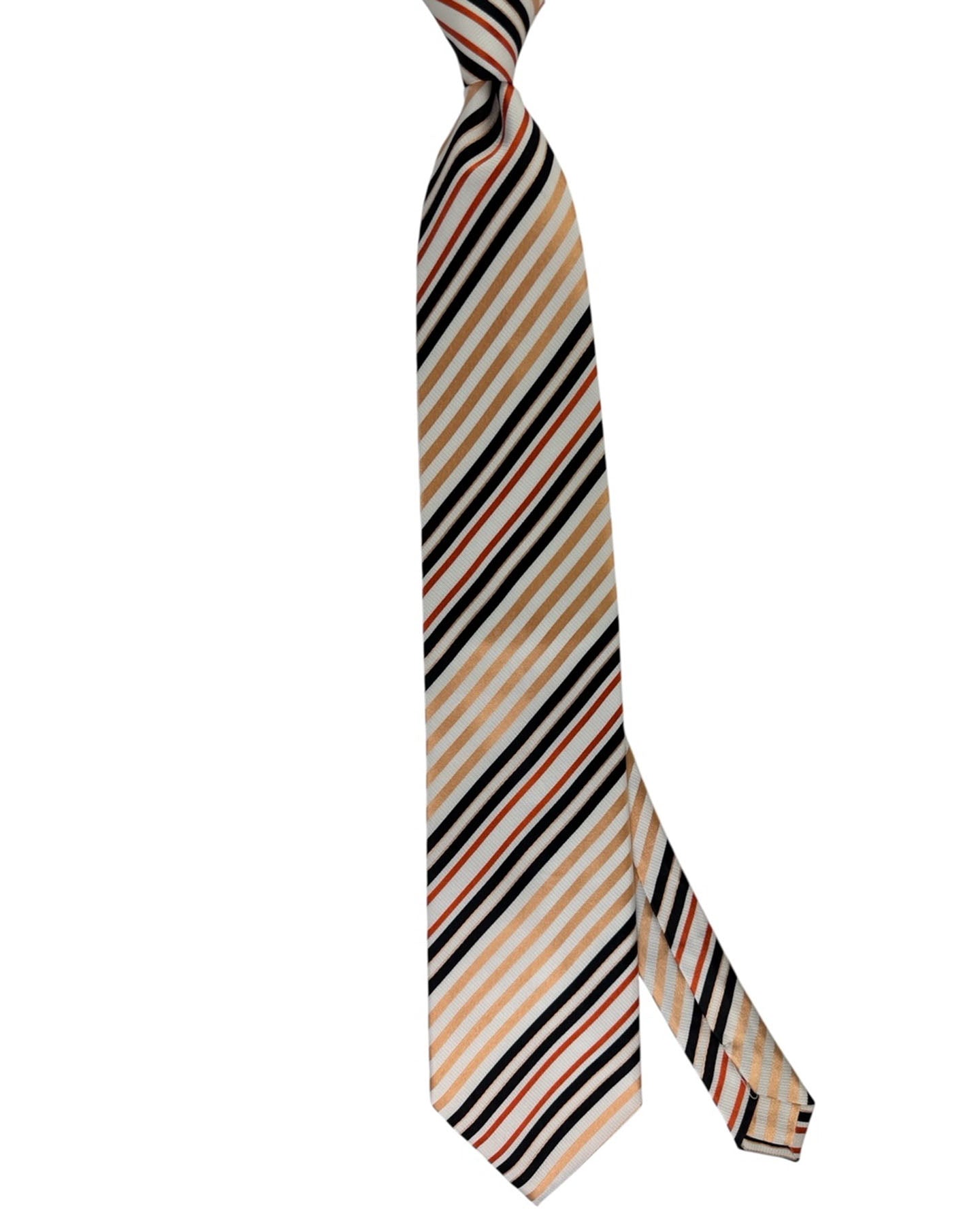 Valextra Silk Tie White-Silver Peach Black Stripe - Wide Necktie