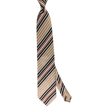 Valextra Silk Tie White-Silver Peach Black Stripe - Wide Necktie
