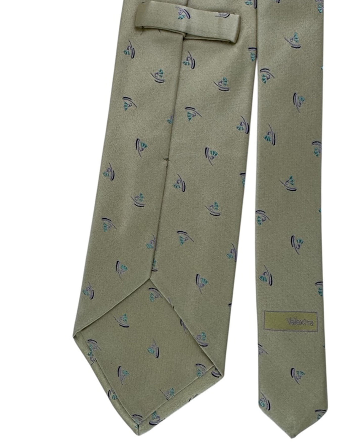Valextra Silk Tie Sage Green Martini Hat Motif  - Wide Necktie