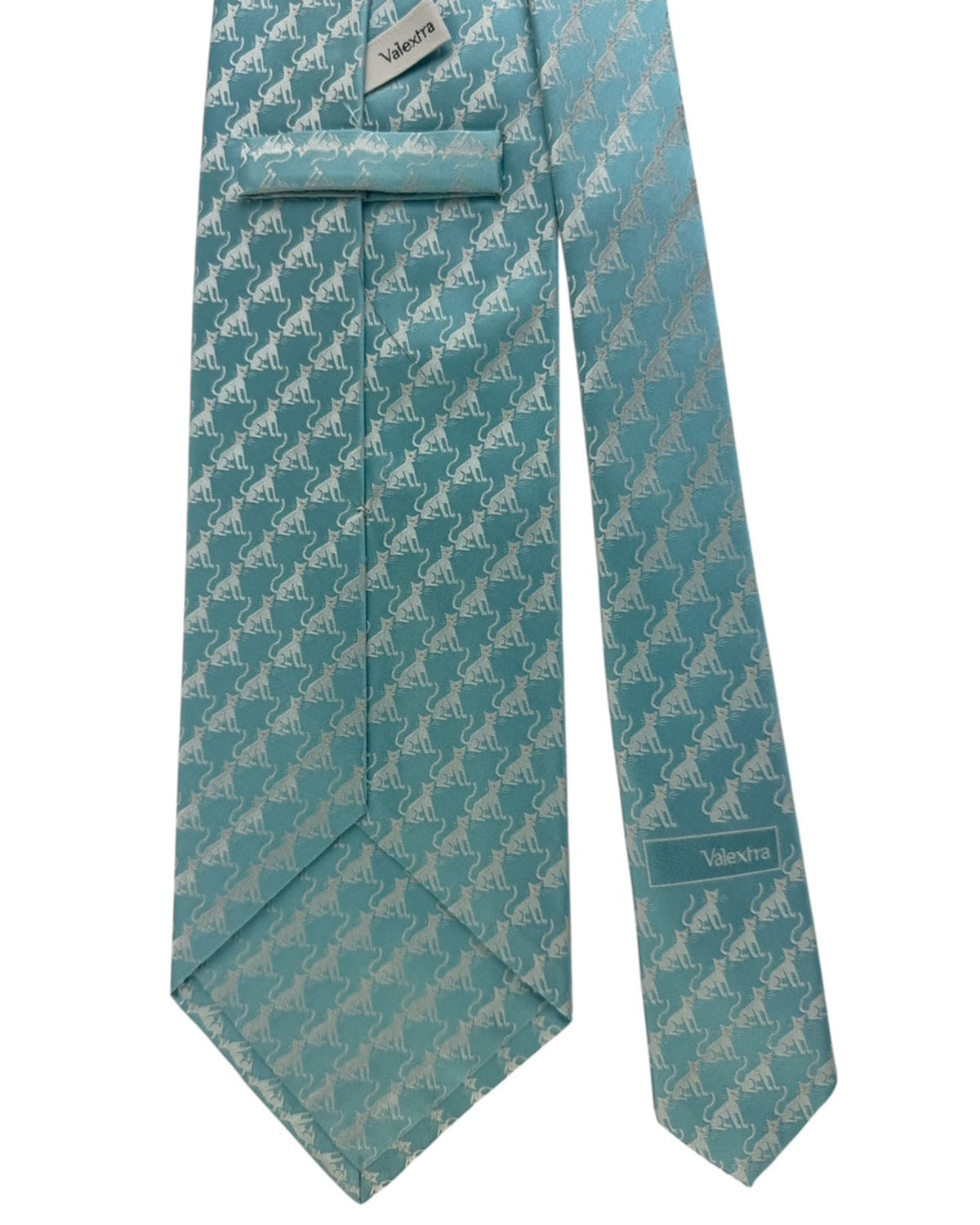 Valextra Silk Tie Teal Cat Motif Design - Wide Necktie