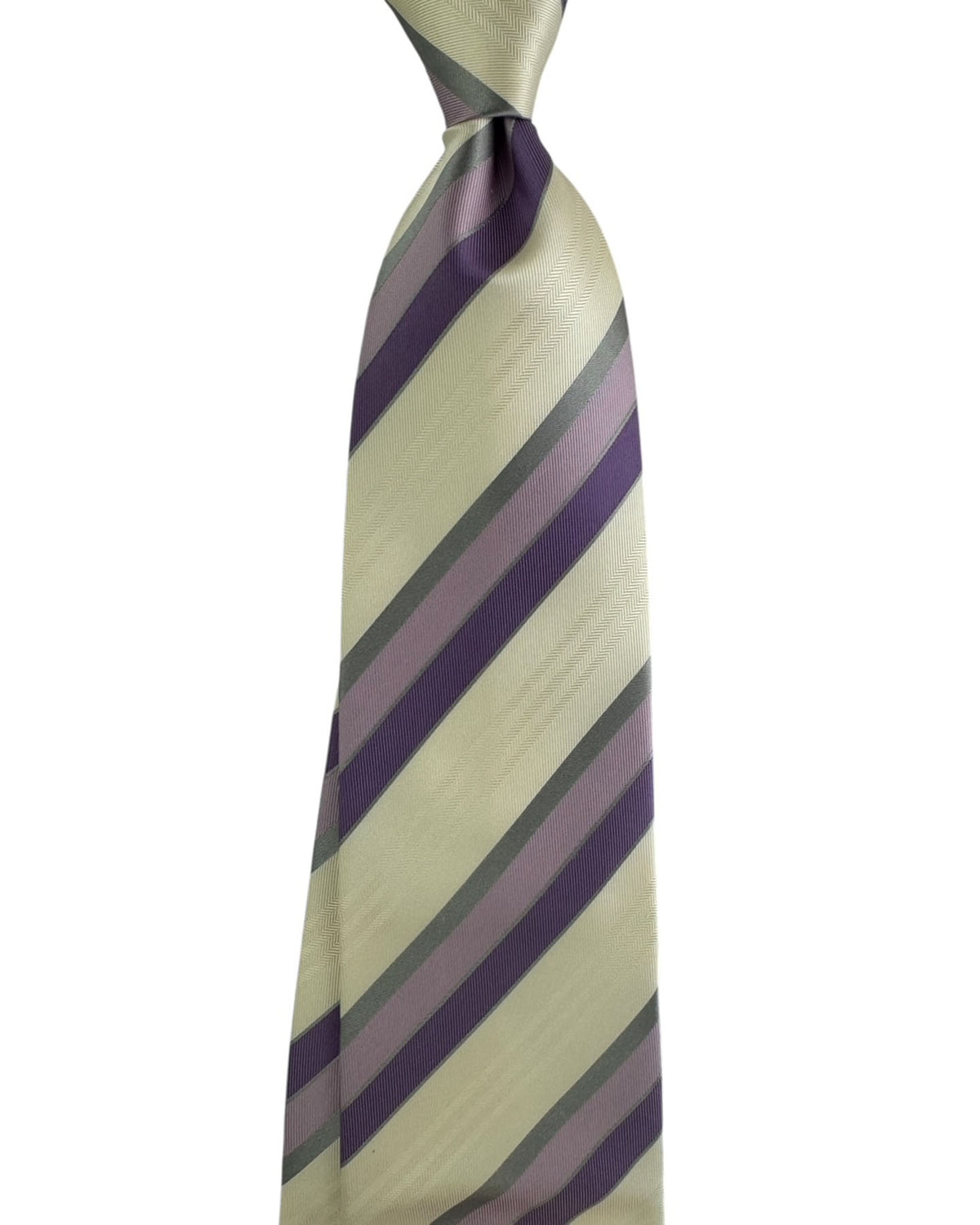 Valextra Silk White Gray & Purple Stripes - Wide Necktie
