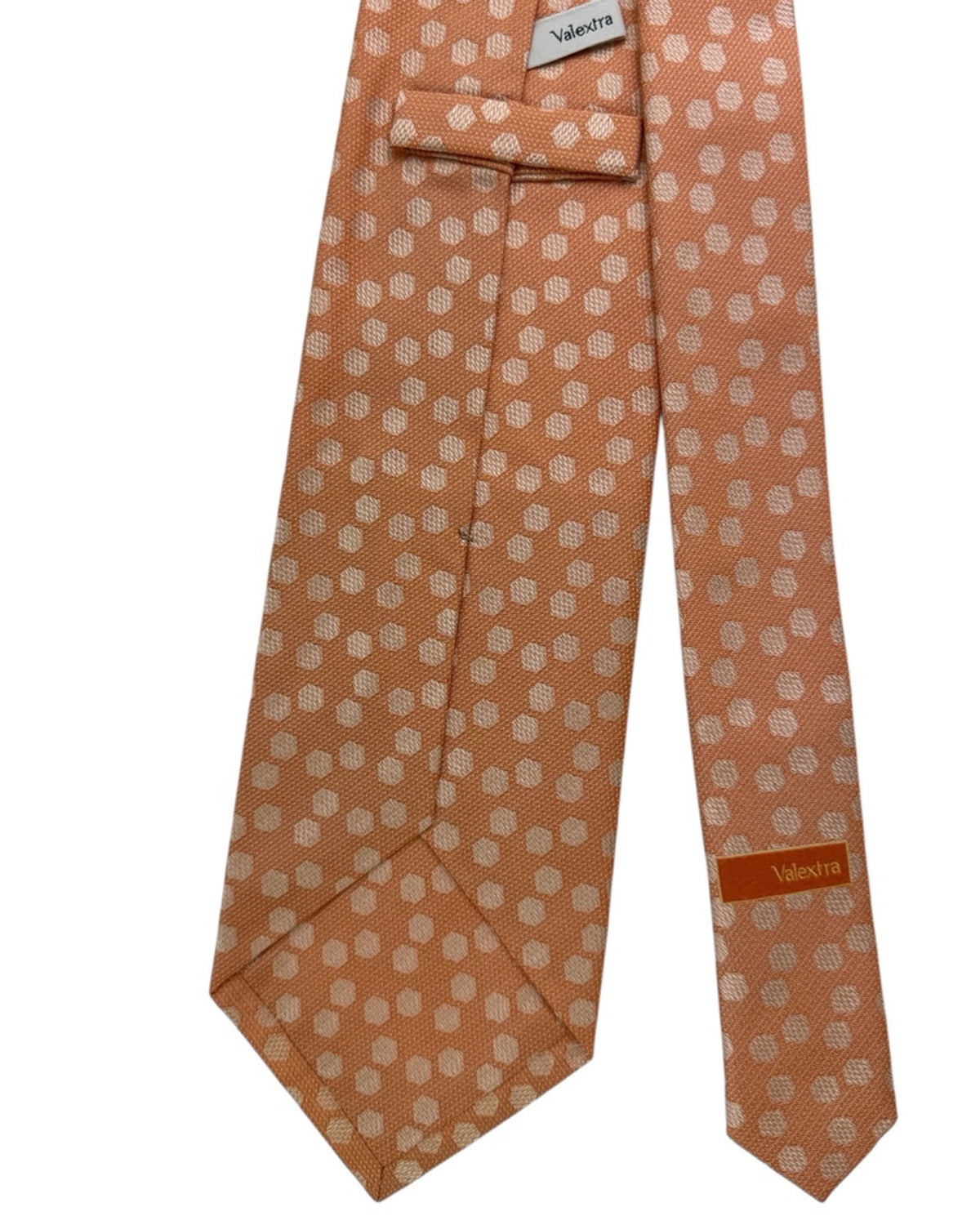 Valextra Silk Tie Peach With Cream Polka Dots - Wide Necktie
