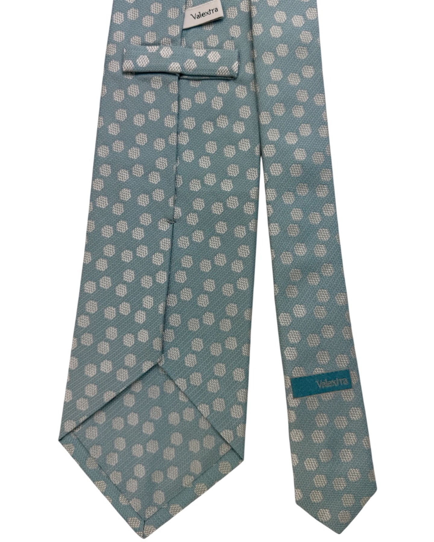 Valextra Silk Tie Aqua With Silver Polka Dots - Wide Necktie SALE