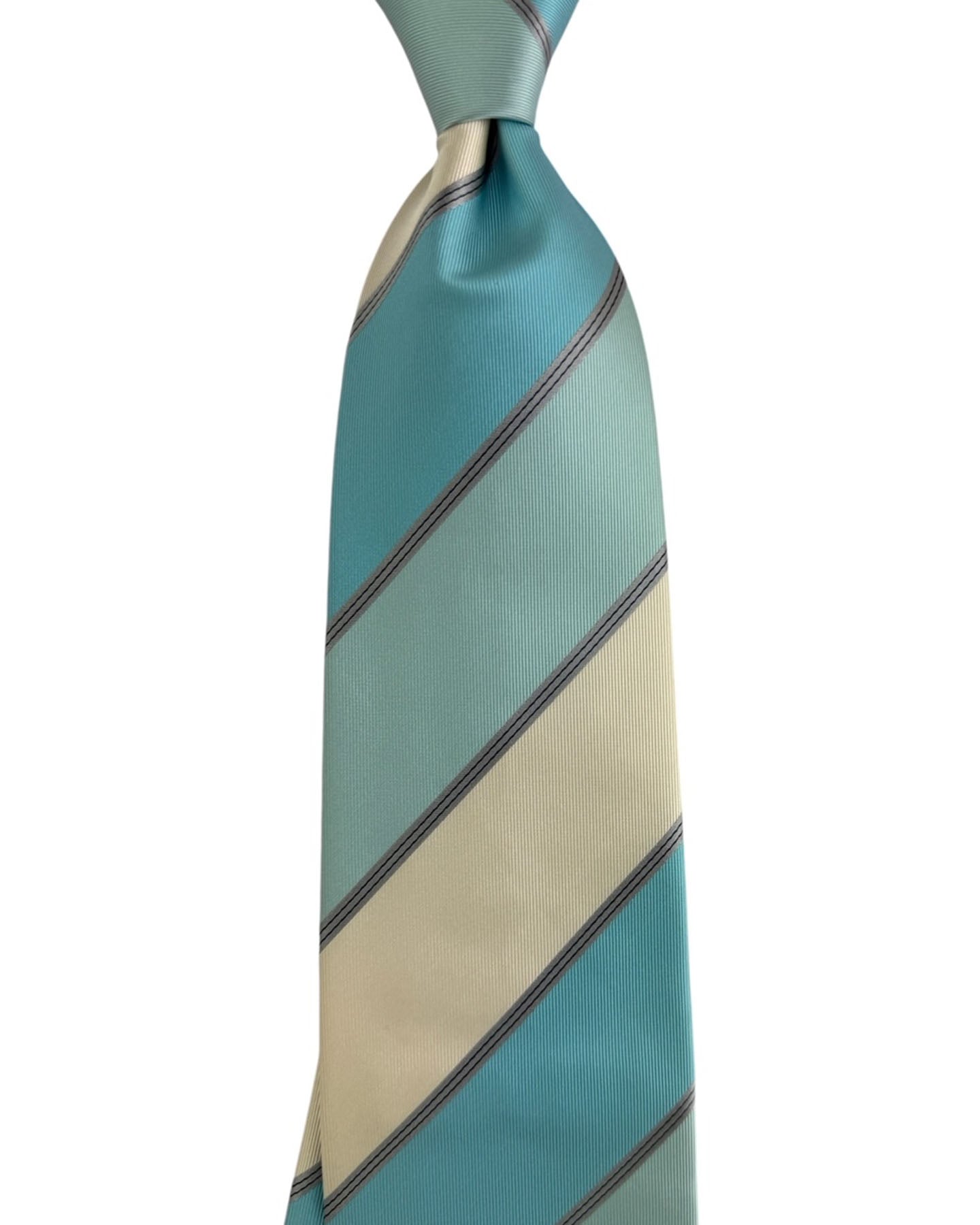 Valextra Silk Tie Aqua Blue White Stripes Design - Wide Necktie