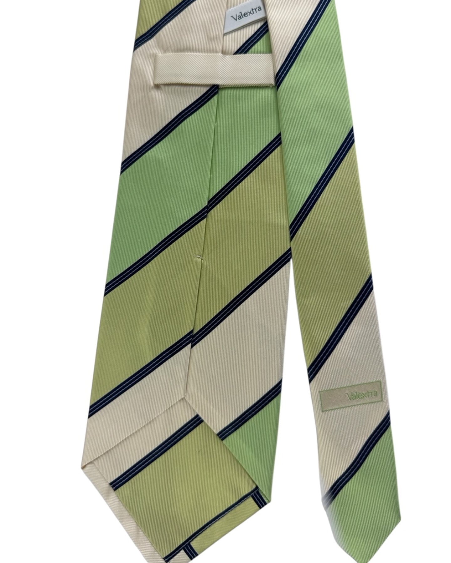 Valextra Tie Lime Green Navy Stripes Design - Wide Necktie SALE
