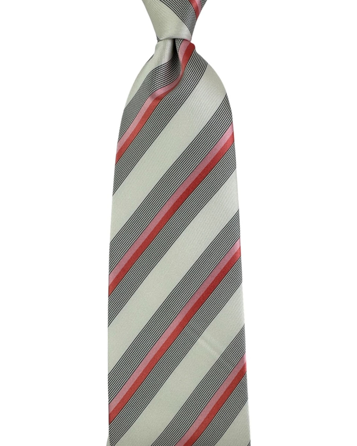 Valextra Silk Tie White Pink Black Stripes - Wide Necktie