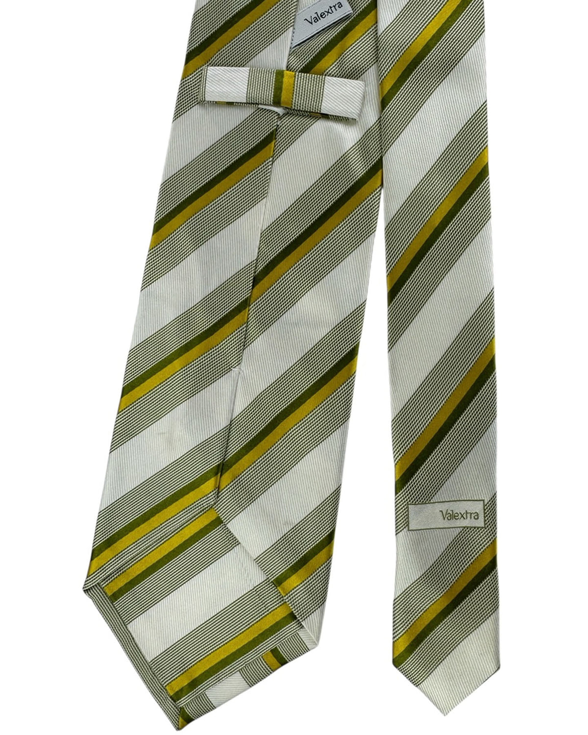 Valextra Silk Tie Olive And Yellow Stripe - Wide Necktie