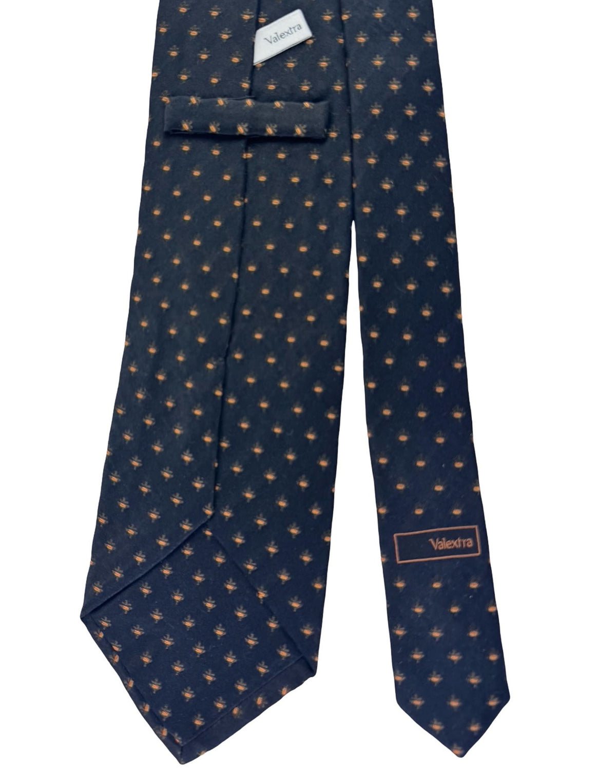 Valextra Silk Tie Black With Orange Emblem - Wide Necktie