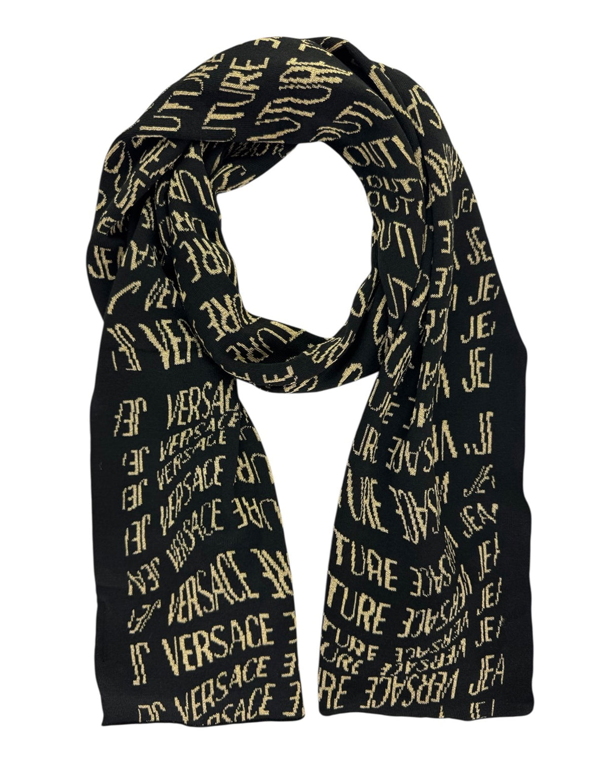 Versace Scarf Black Gold Logo Liquify - Versace Jeans Couture - Fall/ Winter 2025/ 2026 Collection