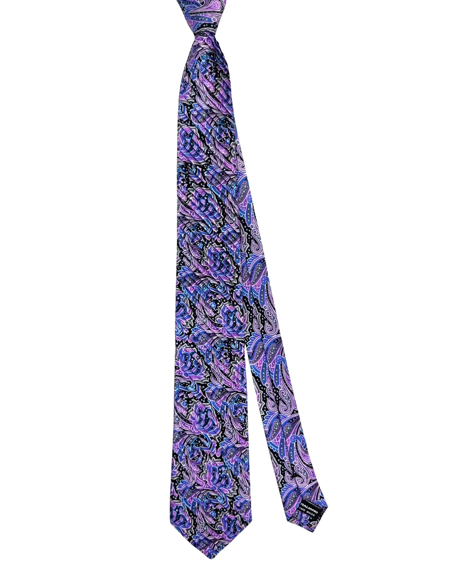 Vitaliano Pancaldi Pleated Silk Tie Purple Silver Paisley
