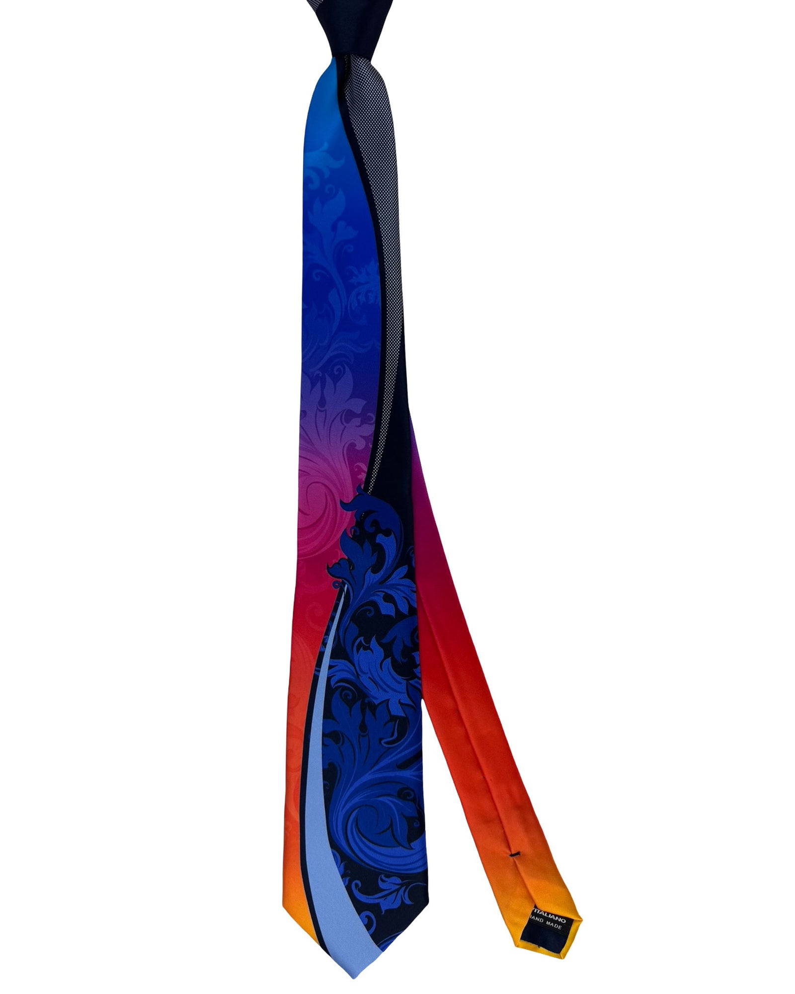 Vitaliano Pancaldi Silk Tie Royal Blue Orange Ornamental Swirl Design