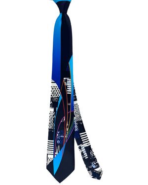 Vitaliano Pancaldi Tie Black White Royal Blue