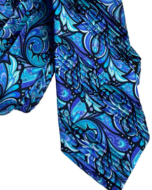 Vitaliano Pancaldi Pleated Silk Tie Blue Purple Aqua Floral