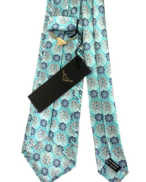 Vitaliano Pancaldi Pleated Silk Tie Aqua White Taupe Navy