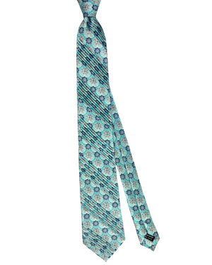 Vitaliano Pancaldi Pleated Silk Tie Aqua White Taupe Navy