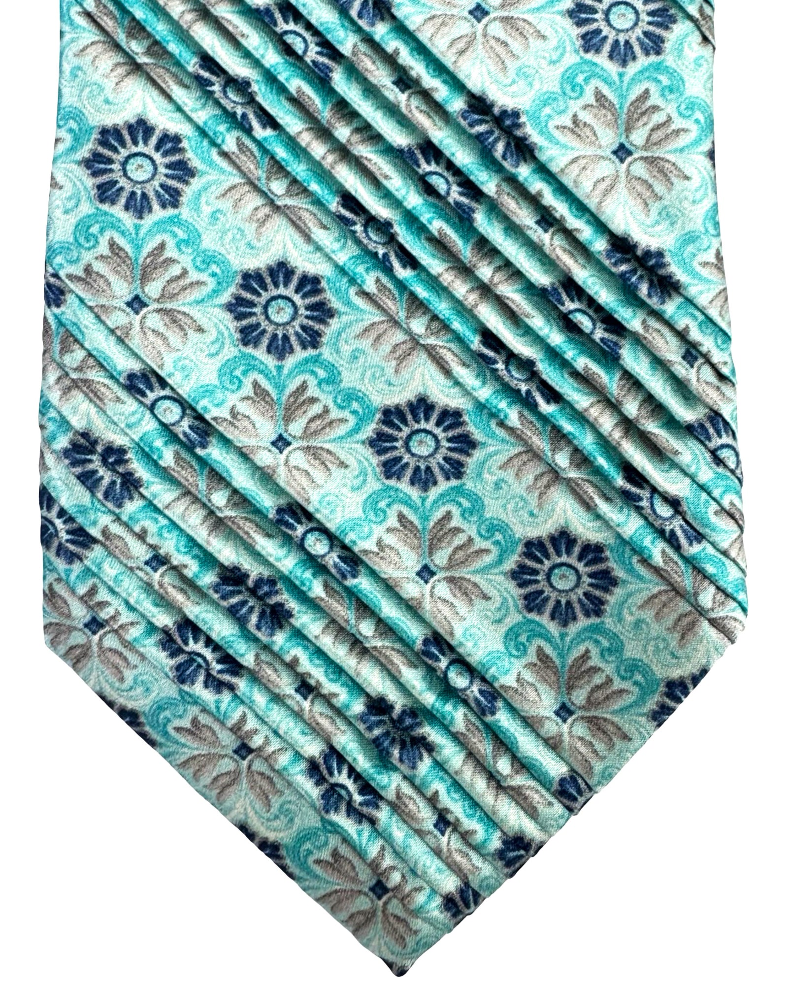 Vitaliano Pancaldi Pleated Silk Tie Aqua