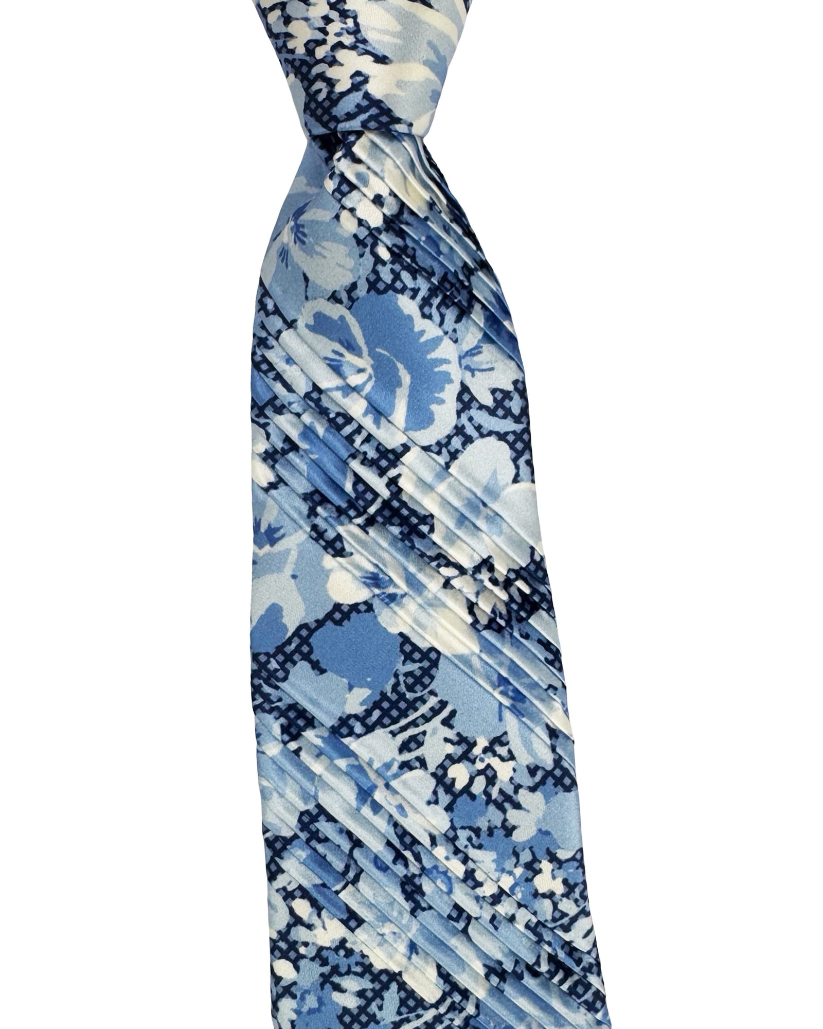 Vitaliano Pancaldi Pleated Silk Tie Blue Floral