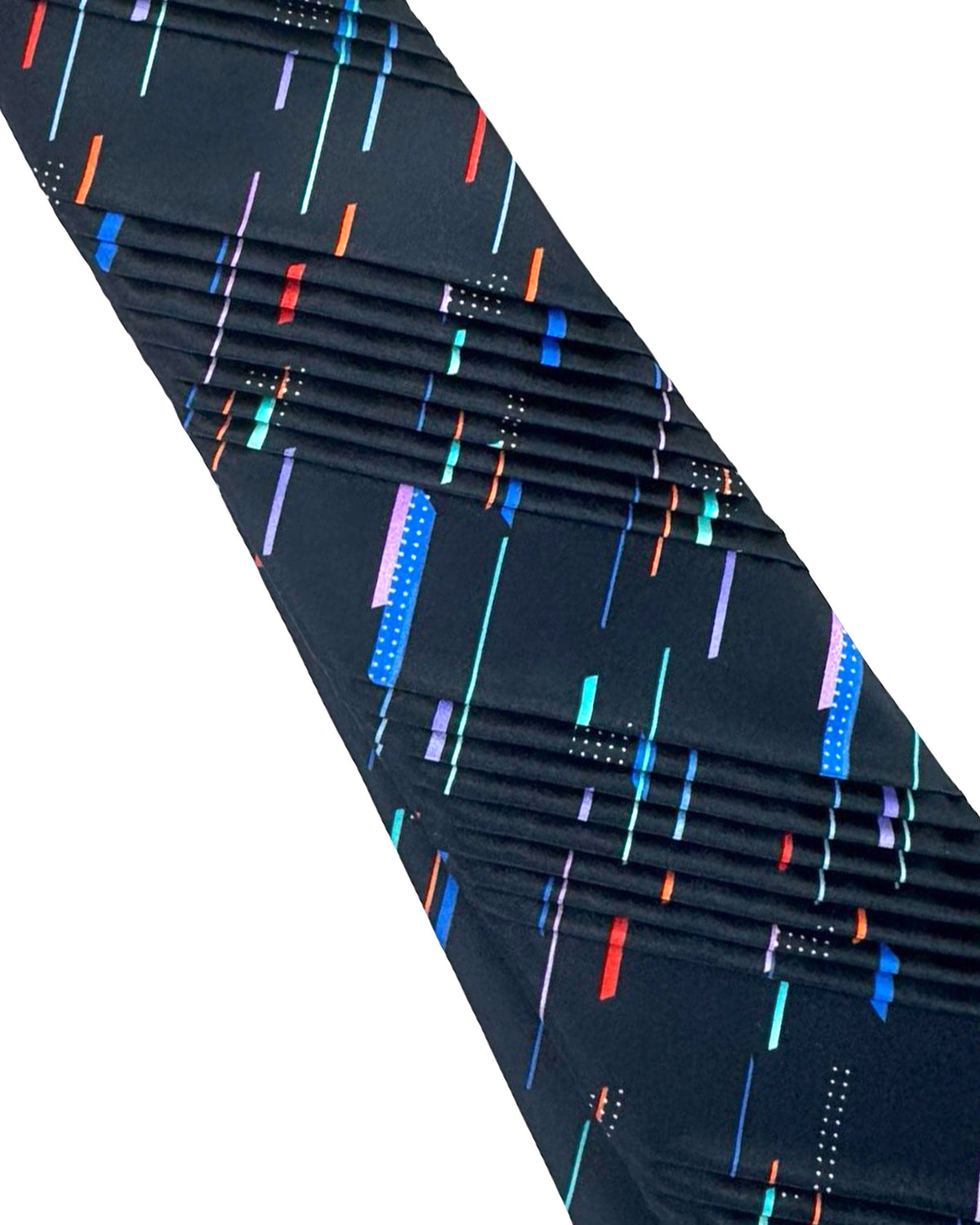 Vitaliano Pancaldi Pleated Silk Tie Black Multi Color Lines Design