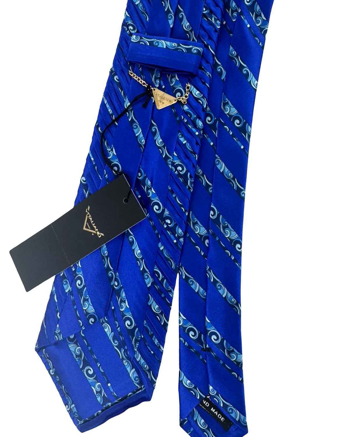 Vitaliano Pancaldi Pleated Silk Tie Royal Blue Stripes