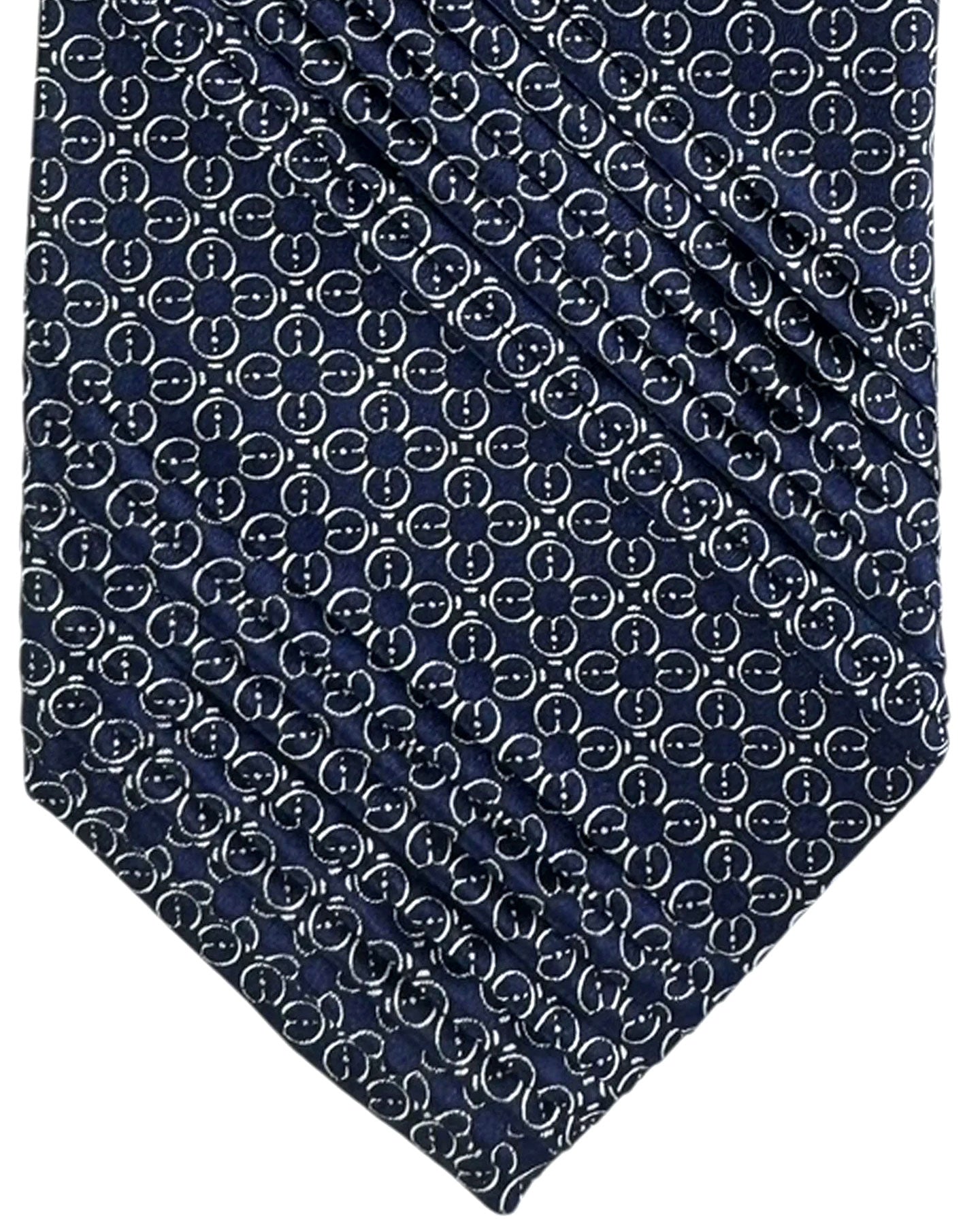 Vitaliano Pancaldi Pleated Silk Tie Dark Blue Silver Design