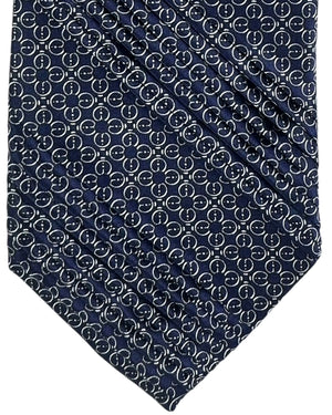 Vitaliano Pancaldi Pleated Silk Tie Dark Blue Silver Design