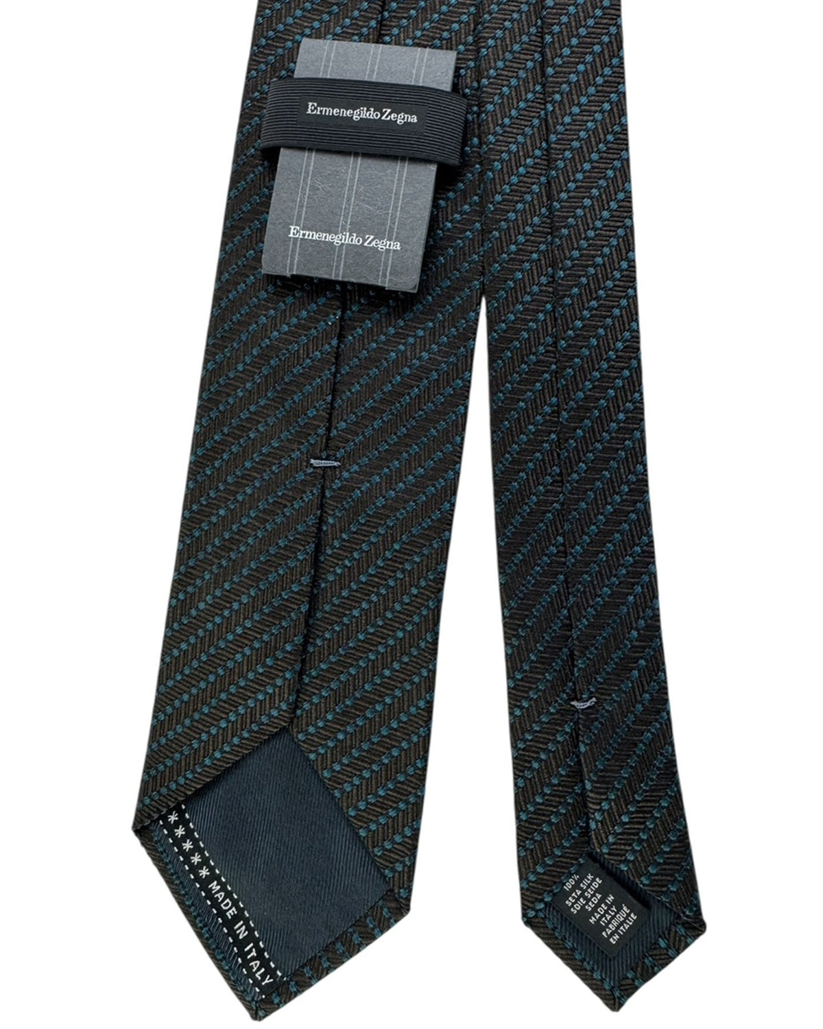 Ermenegildo Zegna Tie Brown Teal Dotted Stripes