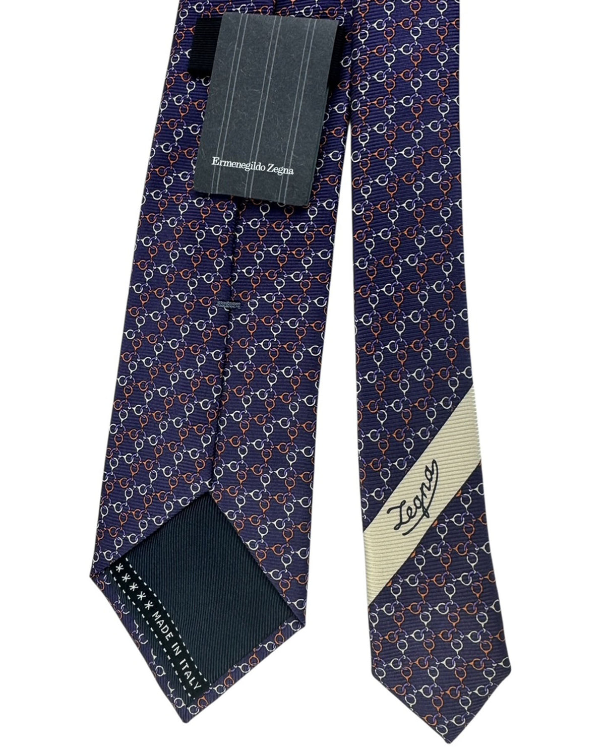 Ermenegildo Zegna Tie Navy Chain Pattern Tie Geometric